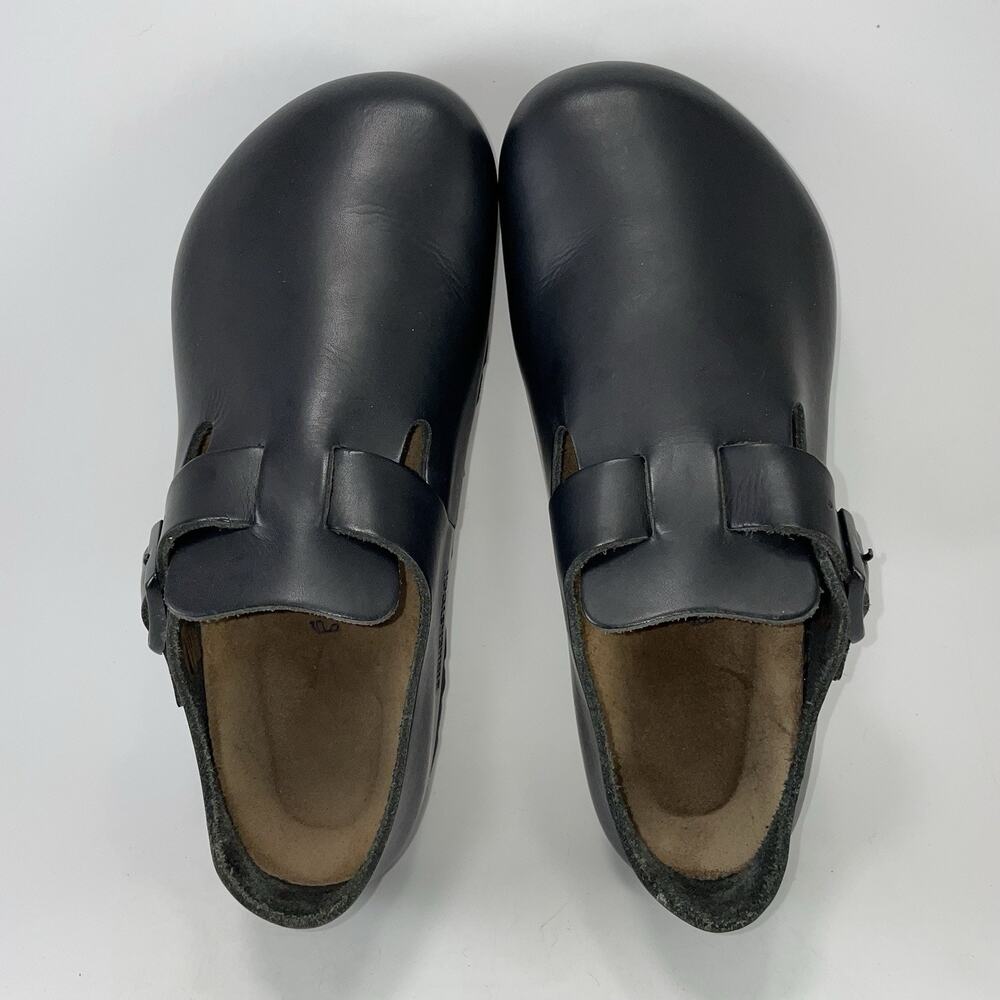 Birkenstock London Womens Size 39, 8-8.5 Black Smooth Leather Clogs Soft FB - Picture 5 of 11